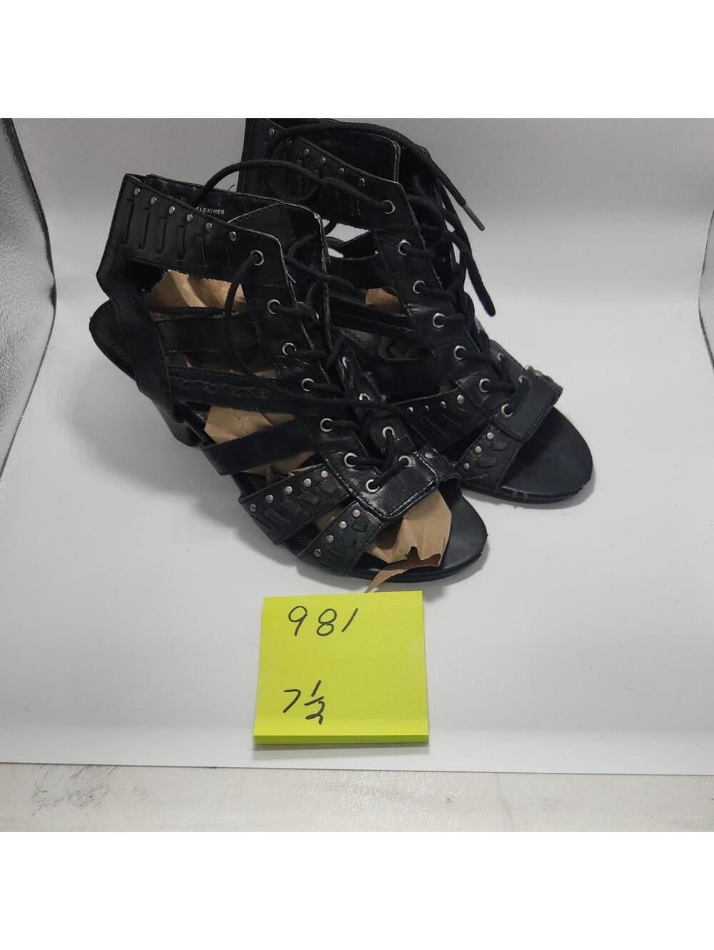 Elditas Women’s Leather Strappy Studded Lace-Up Open Toe Block Heel Black 7.5